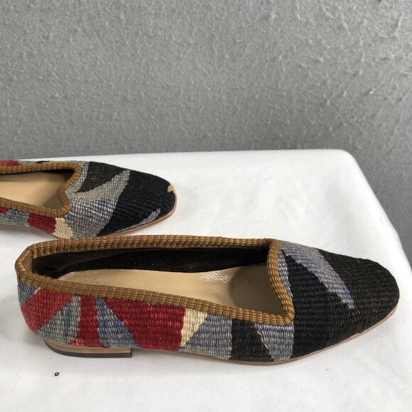 Turkish Kilim Shoes Womens 6 Wool Embroidered Carpet Loafers Indie Boho Art - Picture 12 of 16